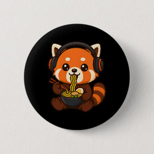Bóton Redondo 5.08cm Gamer do Red Panda Gaming Comendo Ramen