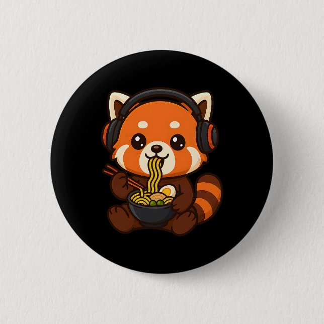 Bóton Redondo 5.08cm Gamer do Red Panda Gaming Comendo Ramen  (Frente)