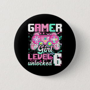 Bóton Redondo 5.08cm Gamer Girl Nível 6 - 6 Birthda de jogos de vídeo d