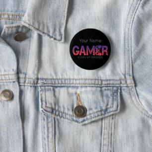 Bóton Redondo 5.08cm Gamer Level Up Forever Vintage Gamepad Design