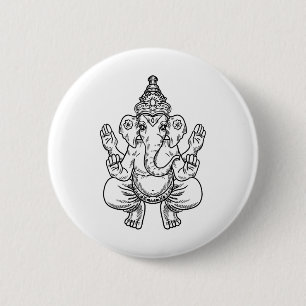 Bóton Redondo 5.08cm Ganesh Deus Pixels Elefante Indiano Animal Yoga Hi