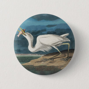 Bóton Redondo 5.08cm Garça Branca Grande de Audubon: Ave Costeira Vinta