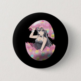 Bóton Redondo 5.08cm Garota Anime Kawaii Coelho de Páscoa Ovo Fofo Waif