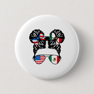 Bóton Redondo 5.08cm Garota Metade Americana Metade Mexicana Bandeira E