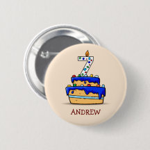 Garoto 7 de Aniversário, 7 no Bolo Azul Doce