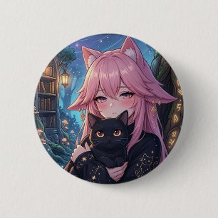 Bóton Redondo 5.08cm Gata Anime Kawaii com Gato Preto - Eclipse Ca