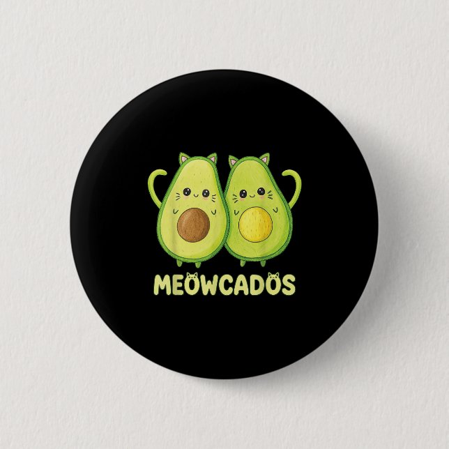 Bóton Redondo 5.08cm Gatinho Avocado Cachê Pun Funny Kawaii Comida Anim (Frente)