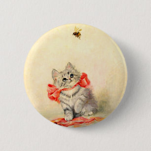 Bóton Redondo 5.08cm Gatinho com Fita Vermelha