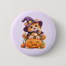 Gatinho de Bruxa Fofa Botão de Halloween