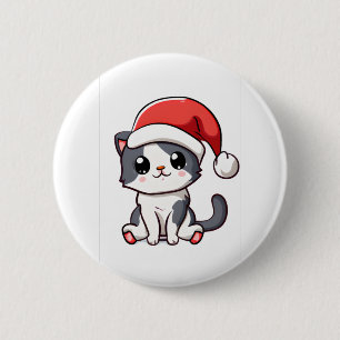 Bóton Redondo 5.08cm Gatinho de Natal bonito vestindo chapéu de Papai N