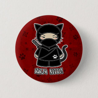 Bóton Redondo 5.08cm Gatinho de Ninja! No botão vermelho