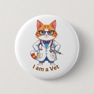 Bóton Redondo 5.08cm Gatinho de Veterinário Fofo Design "Eu Sou um Vete