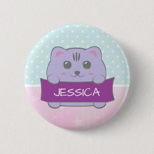 Bóton Redondo 5.08cm Gatinho Fofo Personalizado com Bolinhas