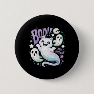 Bóton Redondo 5.08cm Gatinho Ghost Cat Boo Halloween