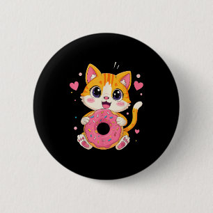 Bóton Redondo 5.08cm Gatinho Kawaii Bonito Segurando Rosquinha Gráfico
