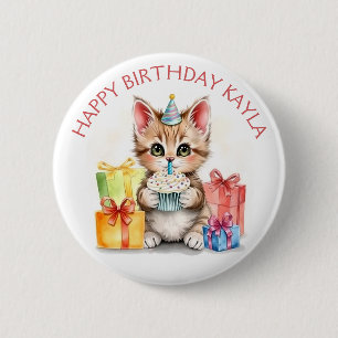 Bóton Redondo 5.08cm Gatinho Personalizado Bonito no Chapéu de Aniversá
