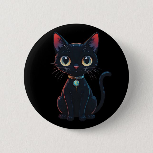 Bóton Redondo 5.08cm Gatinho Preto Pouco Assustador (Frente)