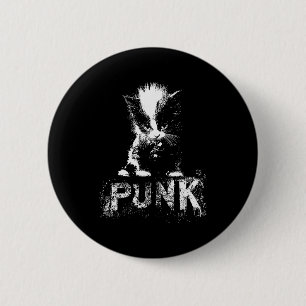 Bóton Redondo 5.08cm Gatinho Punk com Desenho Gótico Nge e Mohawk