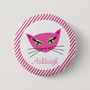 Bóton Redondo 5.08cm Gatinho rosa-quente personalizado com faixas