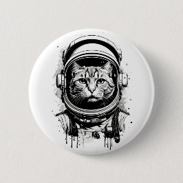 Bóton Redondo 5.08cm Gato Astronauta Preto e Branco