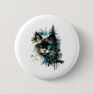 Bóton Redondo 5.08cm Gato Azul Olhos Gatos Motif Art Forest Animal Cat