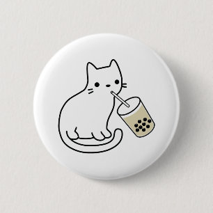 Bóton Redondo 5.08cm Gato Bebendo Chá de Leite Boba Bobalologia Capuz