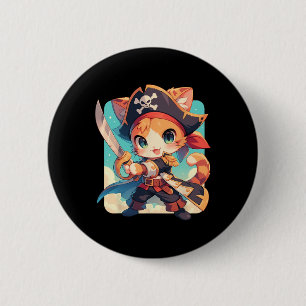 Bóton Redondo 5.08cm Gato Bonito Como Anime Kawaii Pirata
