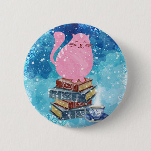 Bóton Redondo 5.08cm Gato Bookish no inverno
