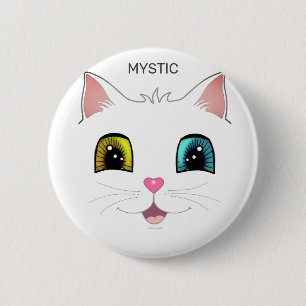 Bóton Redondo 5.08cm Gato Branco com Dois Olhos de Cores Diferentes
