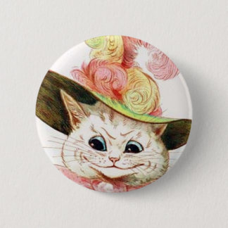 Bóton Redondo 5.08cm Gato branco de sorriso com chapéu