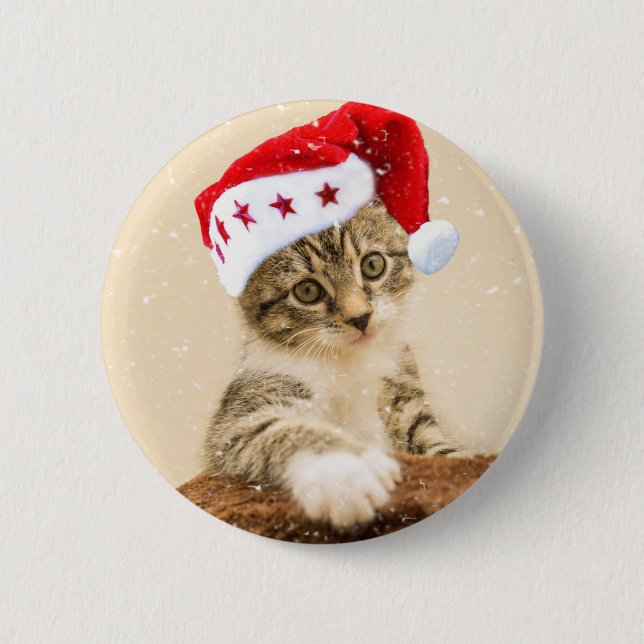 Bóton Redondo 5.08cm Gato com boné papai noel (Frente)