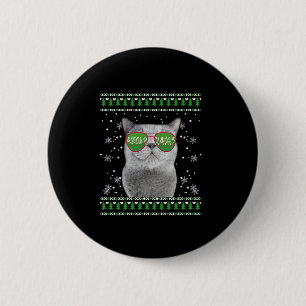 Bóton Redondo 5.08cm Gato com óculos de sol Suéter de Natal Feliz