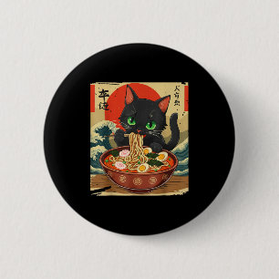 Bóton Redondo 5.08cm Gato de Anime Comendo Ramen Arte Japonês Gráfico G