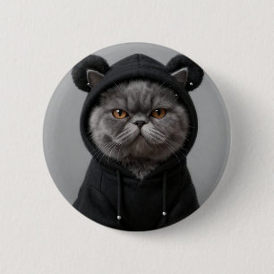 Bóton Redondo 5.08cm Gato de Capuz Legal Gato Cinza Mal-Humorado Acessó