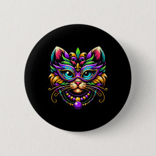 Bóton Redondo 5.08cm Gato de Carnaval Usando Máscara Chapéu de Bobo Eng