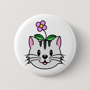 Bóton Redondo 5.08cm Gato de Cartoon Bonito com Flor na Cabeça