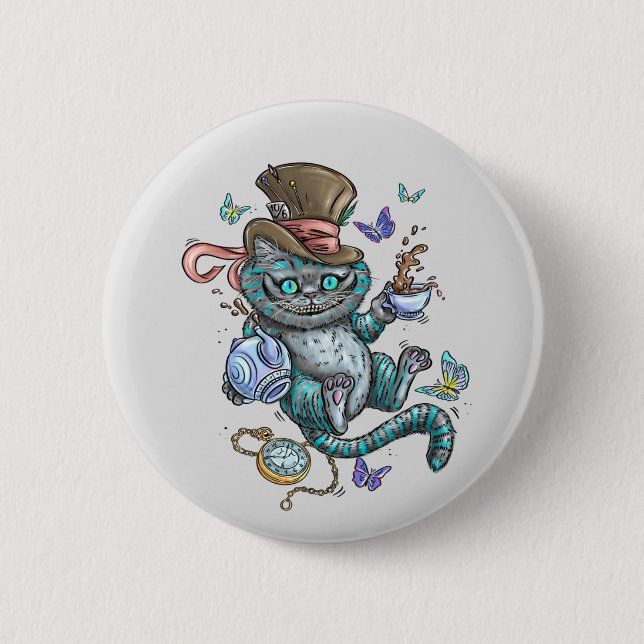 Bóton Redondo 5.08cm Gato de Cheshire Sorridente  (Frente)
