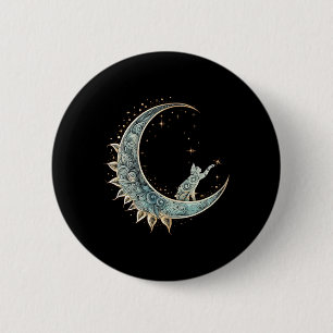 Bóton Redondo 5.08cm Gato De Estética Mística Sentado Em Lua Crescente