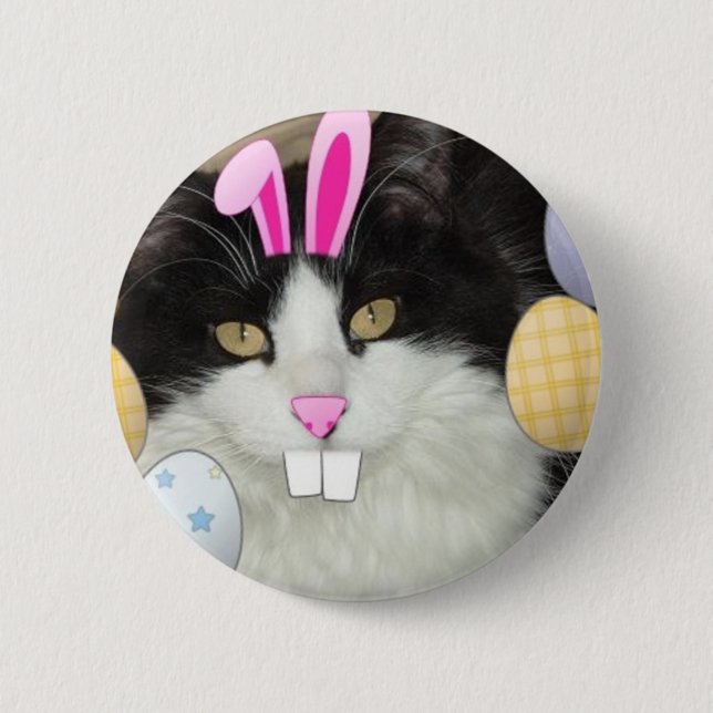 Bóton Redondo 5.08cm Gato de Gatinho Preto e Branco páscoa (Frente)
