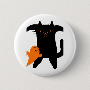 Bóton Redondo 5.08cm Gato de Halloween assustado