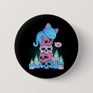 Bóton Redondo 5.08cm Gato De Kawaii, Estético Transgênero, Em Crânios S