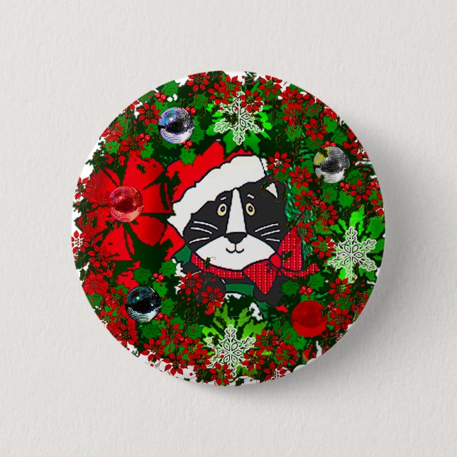 Bóton Redondo 5.08cm Gato de Natal (Frente)