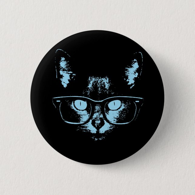 Bóton Redondo 5.08cm Gato de Nerd Azul (Frente)