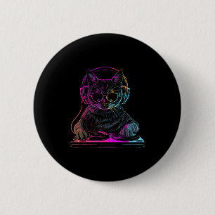 Bóton Redondo 5.08cm Gato Dj Edm Techno House Música Gato Engraçado Ama