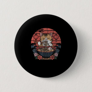 Bóton Redondo 5.08cm Gato Engraçado Ramen Graphic Tee Japonês Anime Kaw