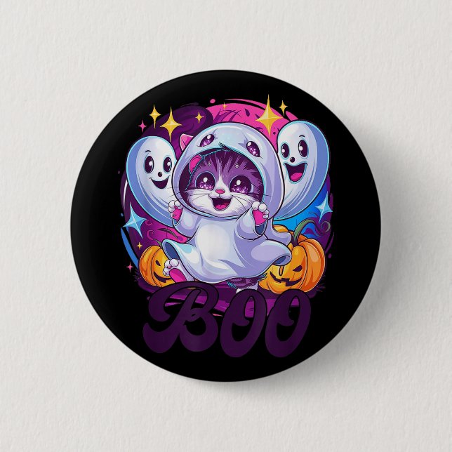 Bóton Redondo 5.08cm Gato fantasma Boo  (Frente)