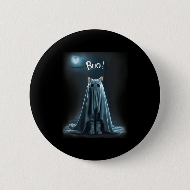 Bóton Redondo 5.08cm gato fantasma do meme engraçado do Halloween arrep (Frente)