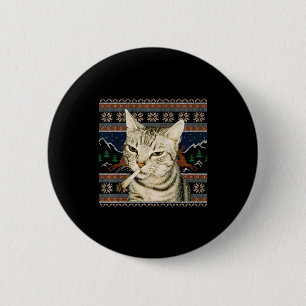 Bóton Redondo 5.08cm Gato Fumante Engraçado Meme Natal Suéter Feio Gato
