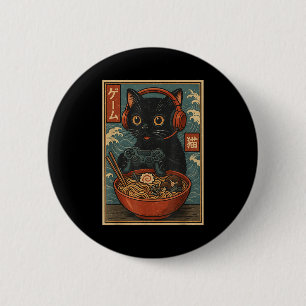 Bóton Redondo 5.08cm Gato Gamer Kawaii Fofo Ramen Japonês Retro Engraça