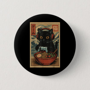 Bóton Redondo 5.08cm Gato Gamer Kawaii Fofo Ramen Retro Japonês Engraça